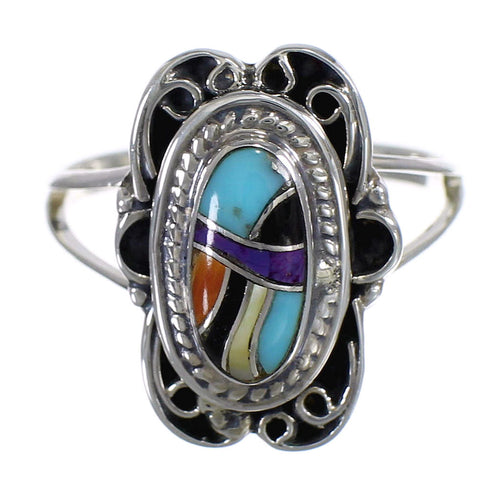 Southwestern Sterling Silver Multicolor Ring Size 7-1/2 WX75039